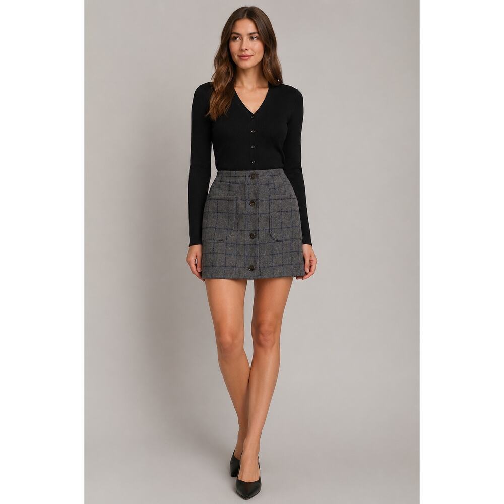 Madewell Gray Windowpane Plaid Button-Front Mini Skirt – Size 0